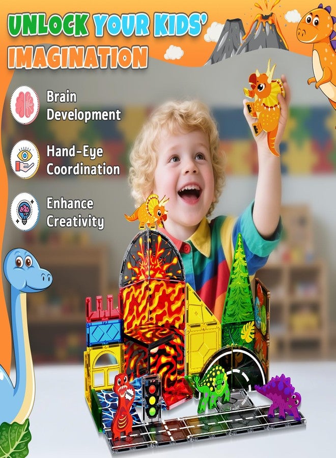 Magnetopia Dinosaur Toys Magnetic Tiles for Kids 3-5, Lava Dinosaur World Set Magnet Tiles for Kids Ages 4-8 5-7, Toddler Magnets Building Toys STEM Learning Sensory Birthday Gifts for 3+ Years Old Boys Girls - Image 5